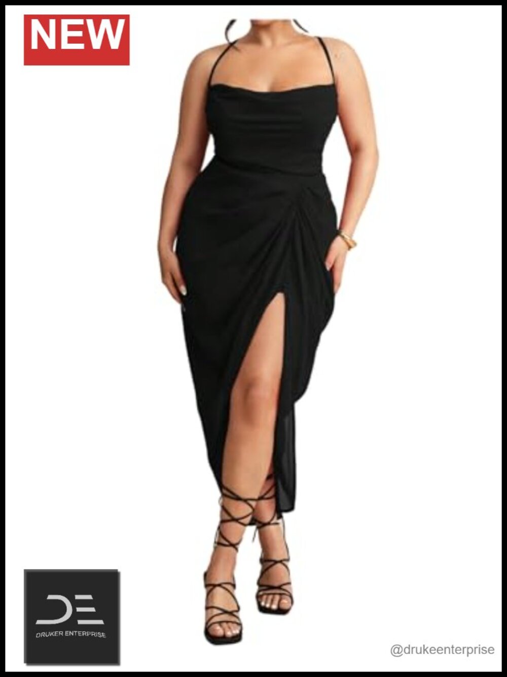 Plus Size Cowl Neck High Split Sleeveless Long Cocktail Dress